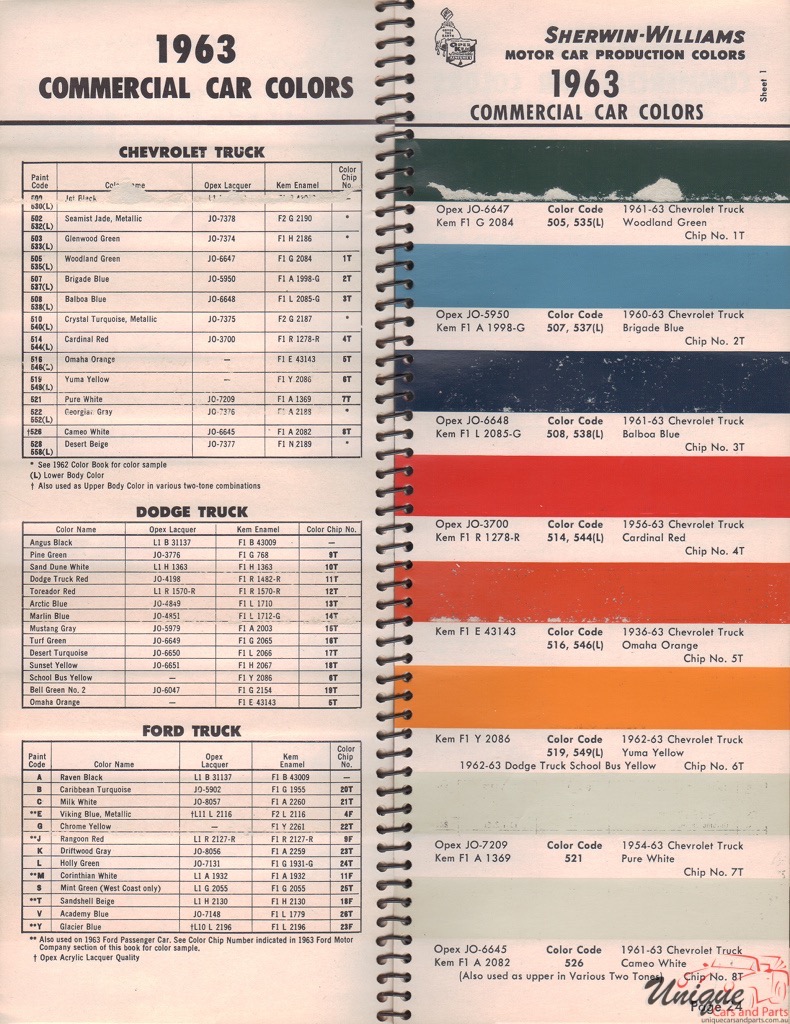 1963 GM Truck And Commercial Paint Charts Williams